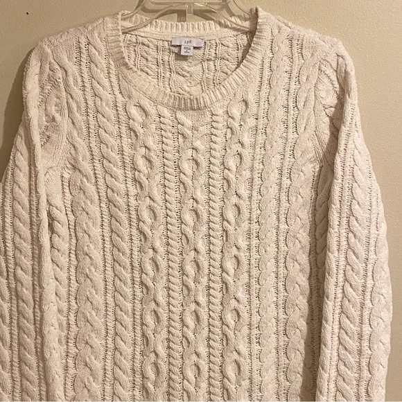 J. Jill Women’s Chunky Cable Knit Chenille Size Small Petite Ivory Sweater - Picture 2 of 10